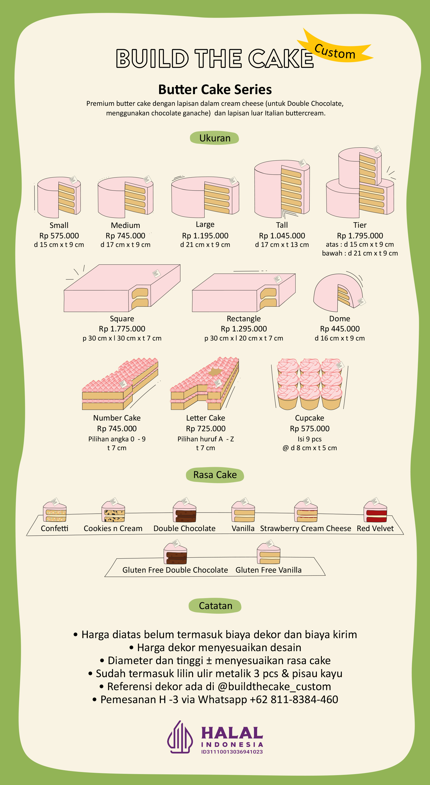 Pricelist Custom Cake by Build The Cake